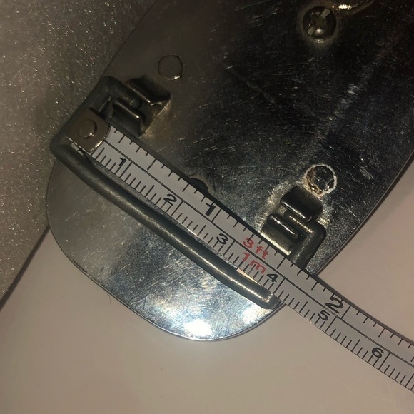 VTG Glass Opal Simulated Cabochon Floral Etched Silver Tone Buckle 2.8” x 1.7” - Picture 7 of 7